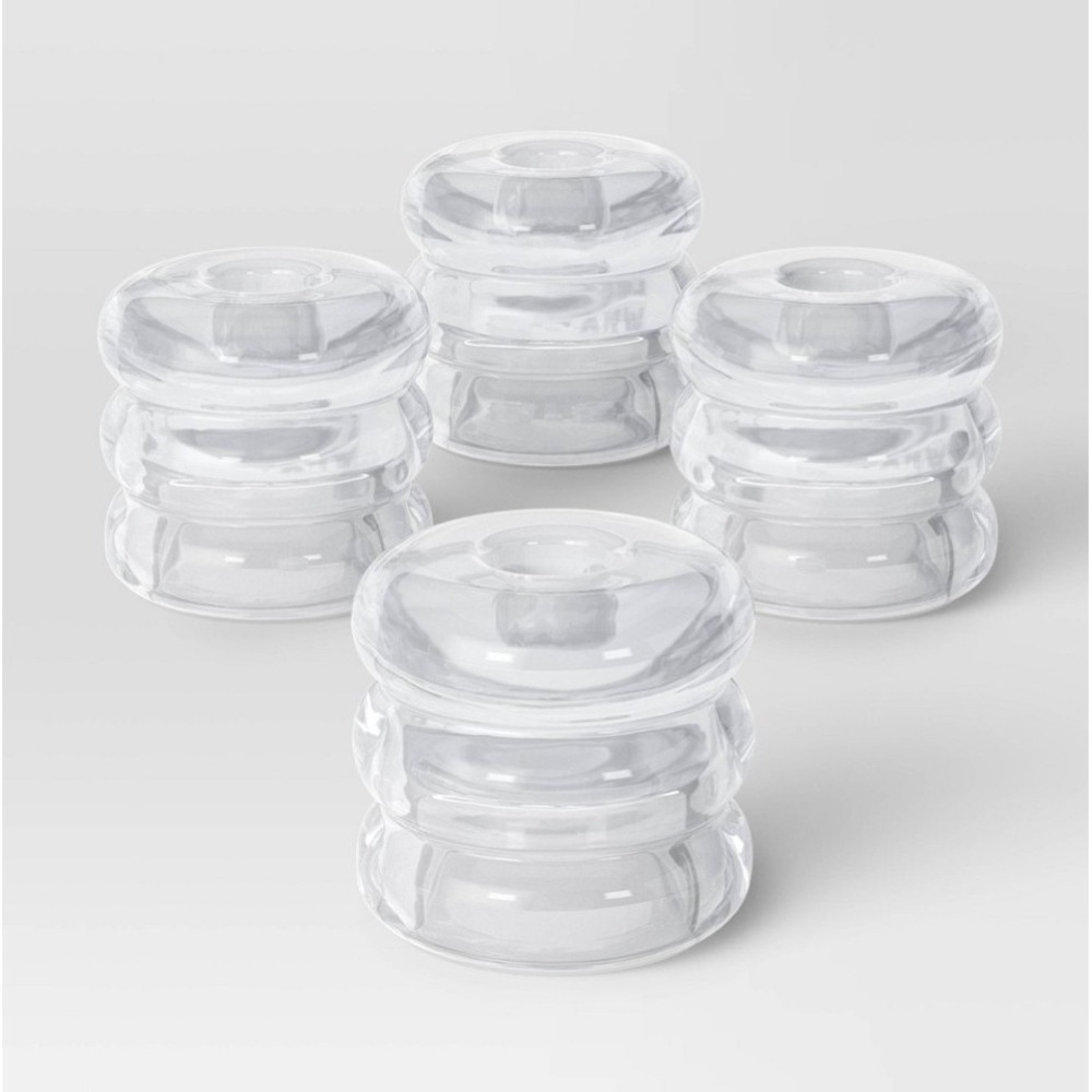 4pk Bubble Glass Taper / Tealight Candle Holder Clear - Room Essentials, NEW